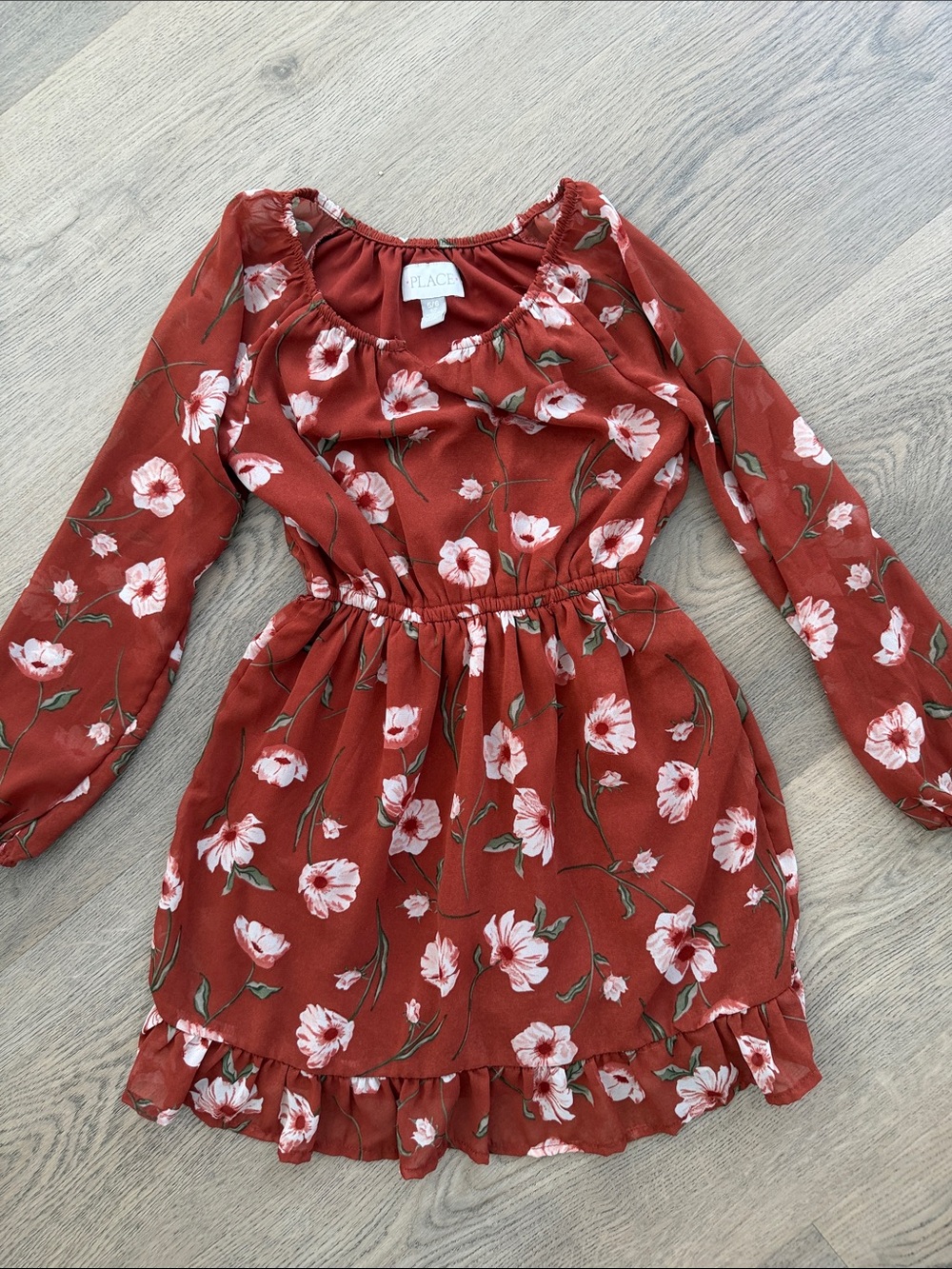 The Children's Place Rust Floral Long Sleeve Ruffle-Hem Dress